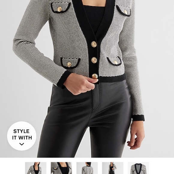 Classy black and white button down cardigan from Express XS - Picture 4 of 6